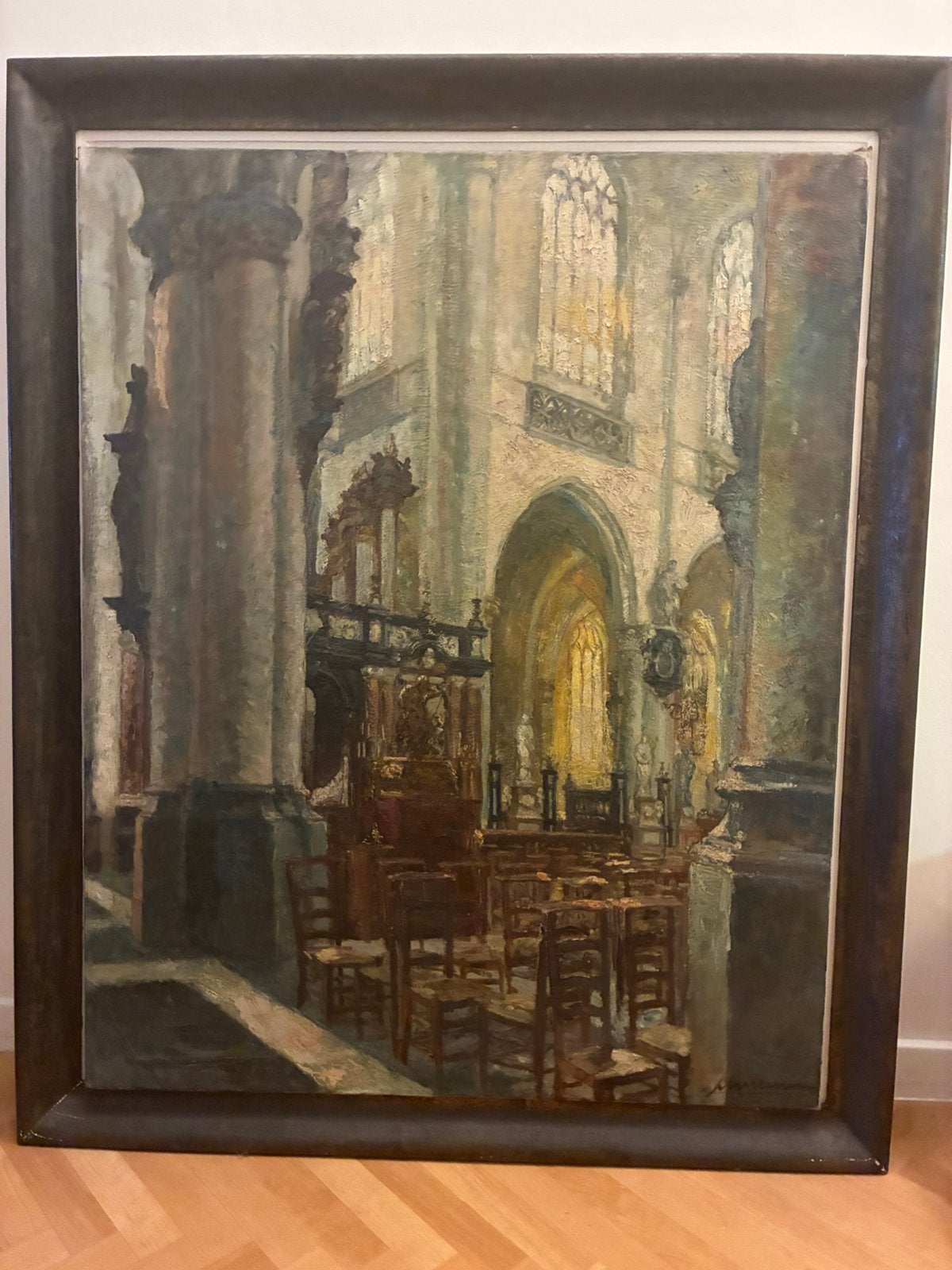 Schilderij kathedraal of Sint-Andries Antwerpen, Daté, Autres sujets, Peinture à l'huile, Panneau