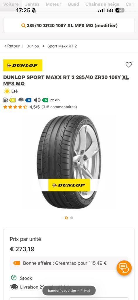 Pneus Été pour SUV Dunloup/Michelin285/40/r20, Autos : Pièces & Accessoires, 255 mm, Enlèvement ou Envoi, Pneus été, Pneu(s)
