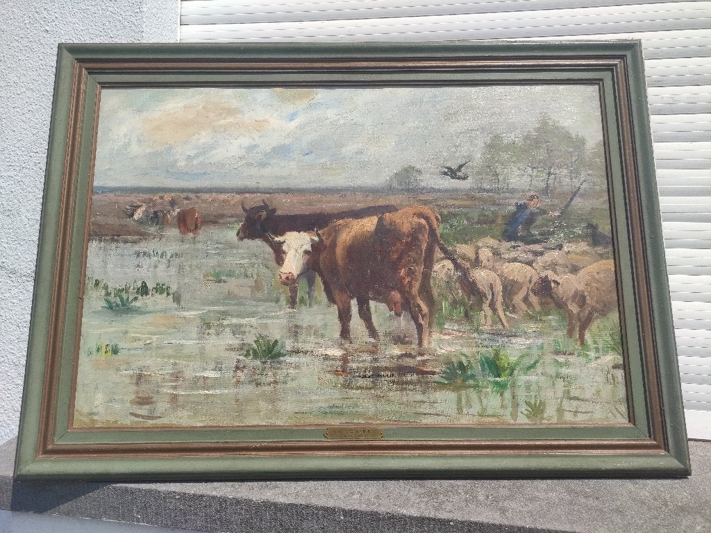 huile sur toile les vaches de albert charpin, Antiquités & Art, Enlèvement ou Envoi, Toile