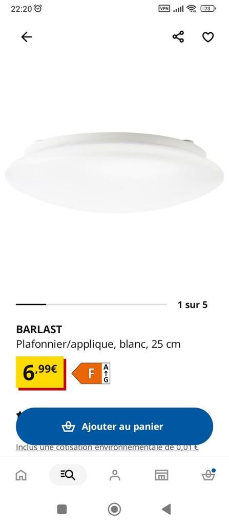 2 plafonnier Ikea BARLAST NEUF, Enlèvement