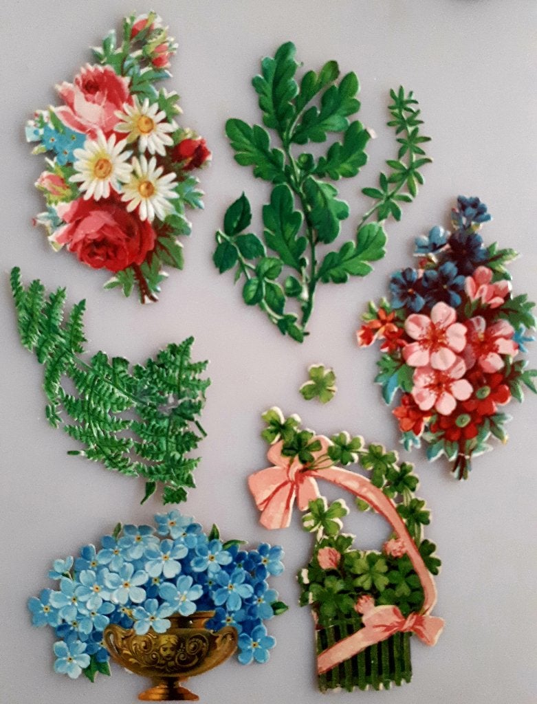 SET VICTORIAANSE SCRAPS / LEAVES & FLOWERS / Découpis / 1890, Hobby & Loisirs créatifs, Scrapbooking, Enlèvement ou Envoi, Utilisé