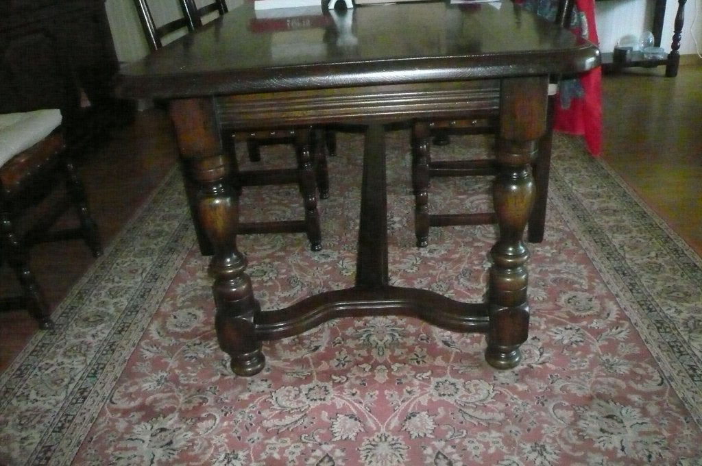 antieke eiken tafel + 6 lederen stoelen, Antiek en Kunst, Antiek | Meubels | Tafels, Ophalen of Verzenden