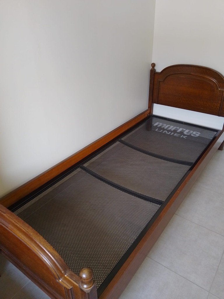 bed met matras, Ophalen, 90 cm, Eenpersoons, Bruin