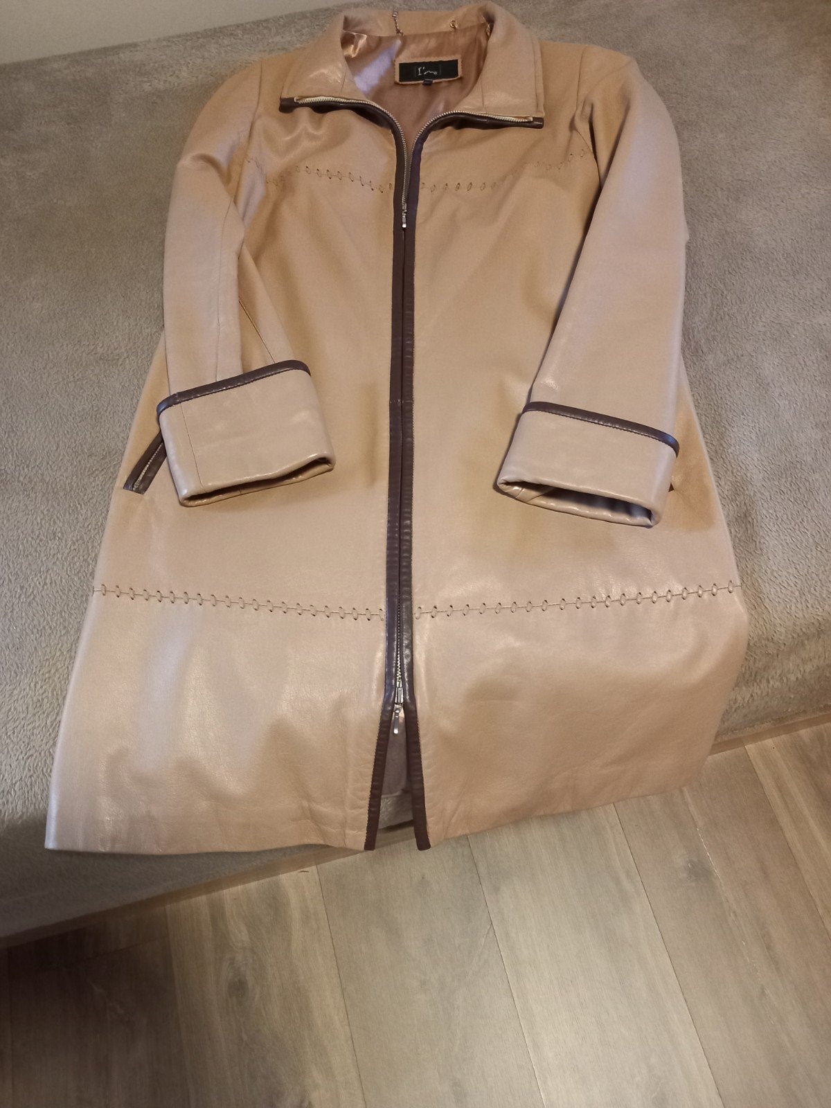 lederen mantel, Kleding | Dames, Ophalen of Verzenden, Zo goed als nieuw, Maat 36 (S), Beige
