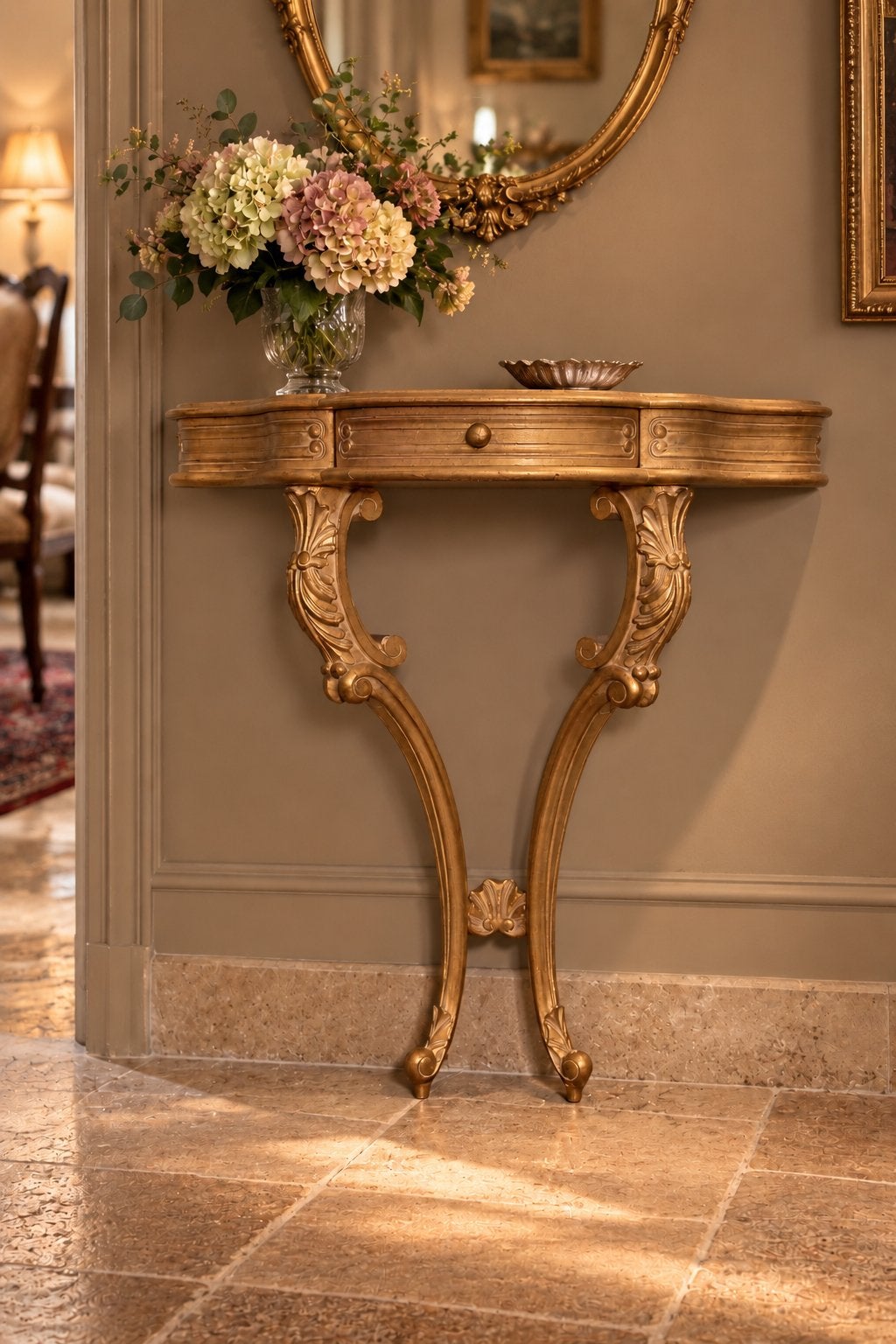 Console murale style Louis XV en bois sculpté doré –, Antiquités & Art, Enlèvement, 50 à 100 cm, Moins de 100 cm