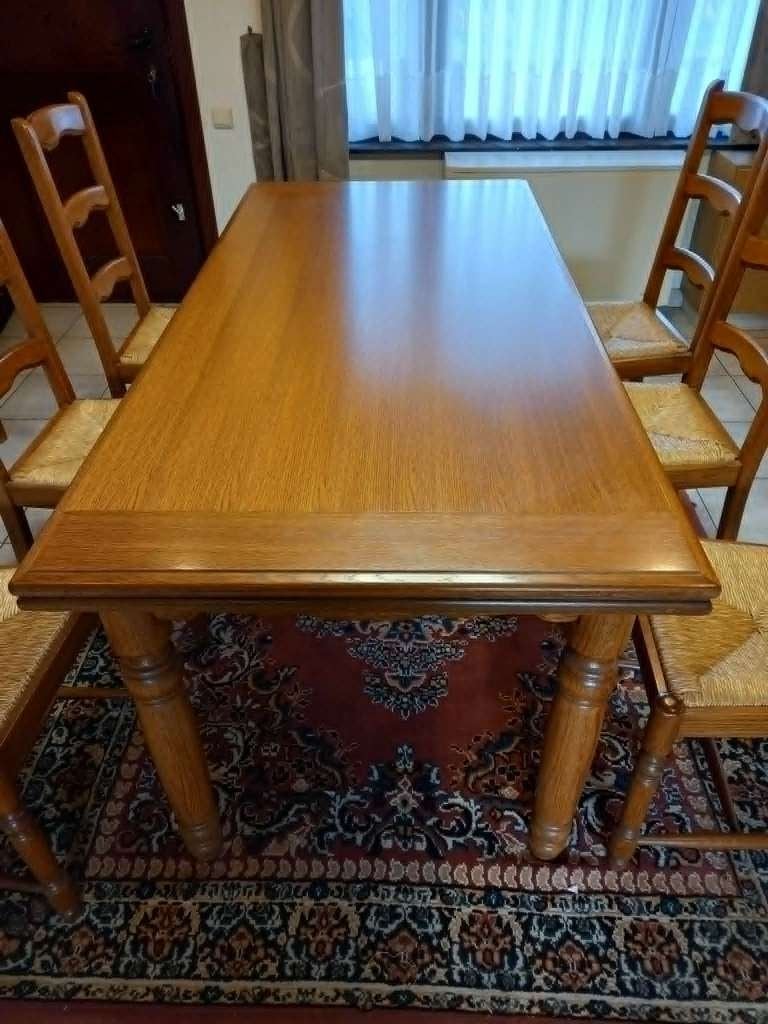 eetplaats: tafel + 6 stoelen, dressoir en vitrinekast, Huis en Inrichting, Ophalen, Zo goed als nieuw, 6 tot 8 stoelen