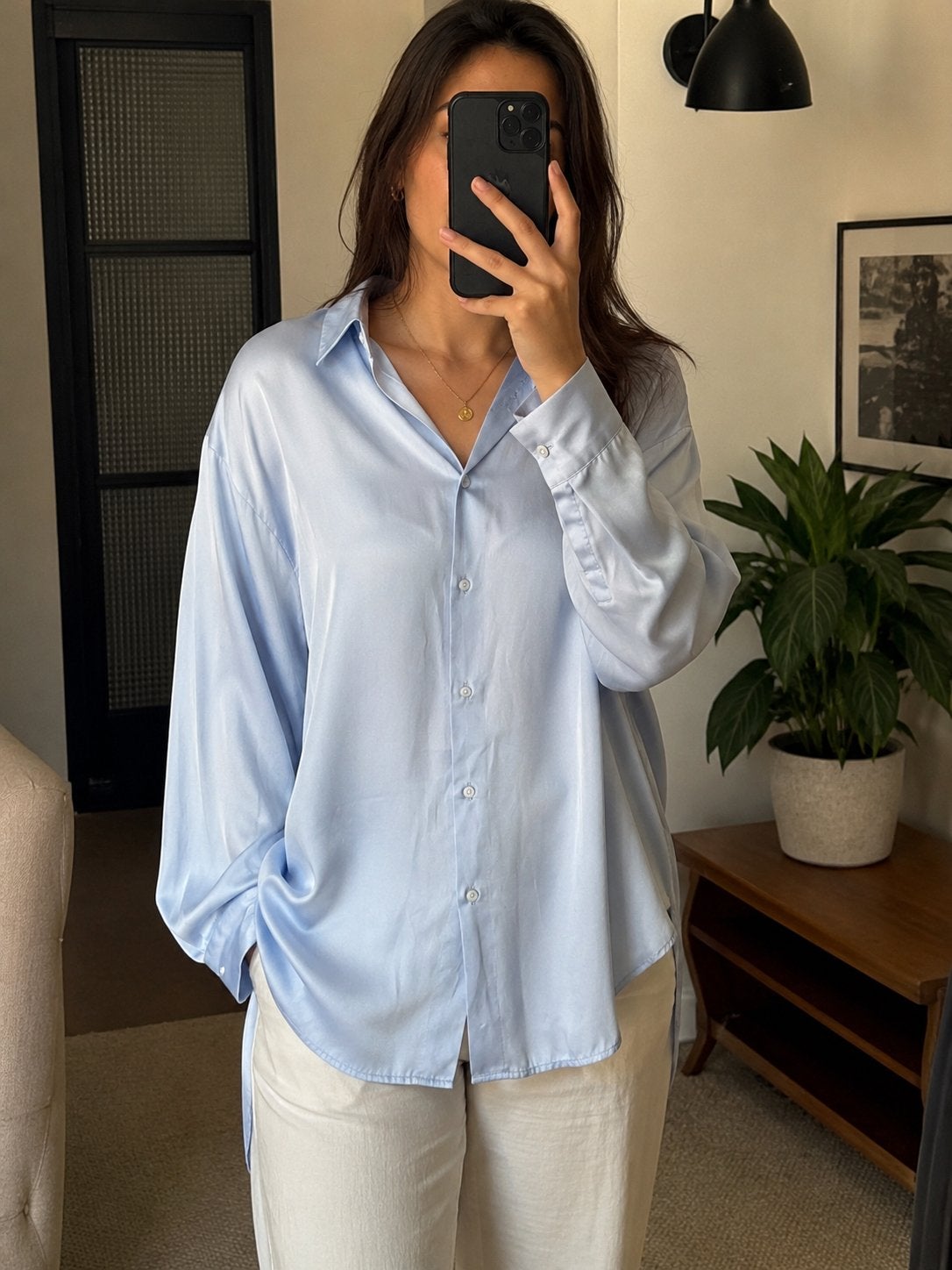 ZARA Women’s Light Blue Satin Shirt Elegant Oversized Blouse, Kleding | Dames, Blouses en Tunieken, Ophalen, Zo goed als nieuw