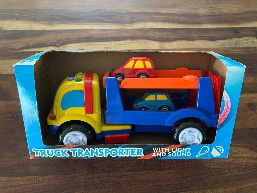 ♫ Vrachtwagen met auto's, geluidjes, muziek en lichtjes, Enfants & Bébés, Enlèvement ou Envoi, Utilisé