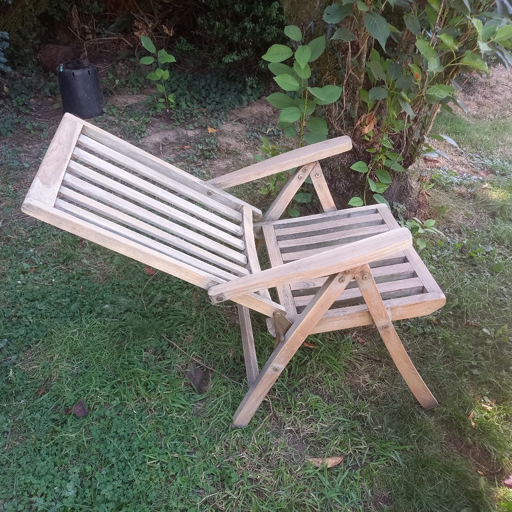 5 chaises dossiers réglables, pliables teck massif:, Jardin & Terrasse, Enlèvement, Bois de teck, Pliant