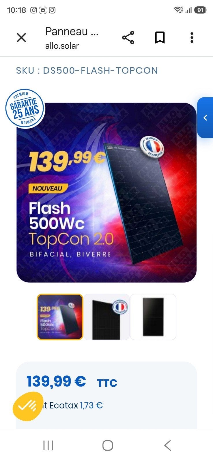 Panneau solaire 500 watts, Enlèvement, Panneau
