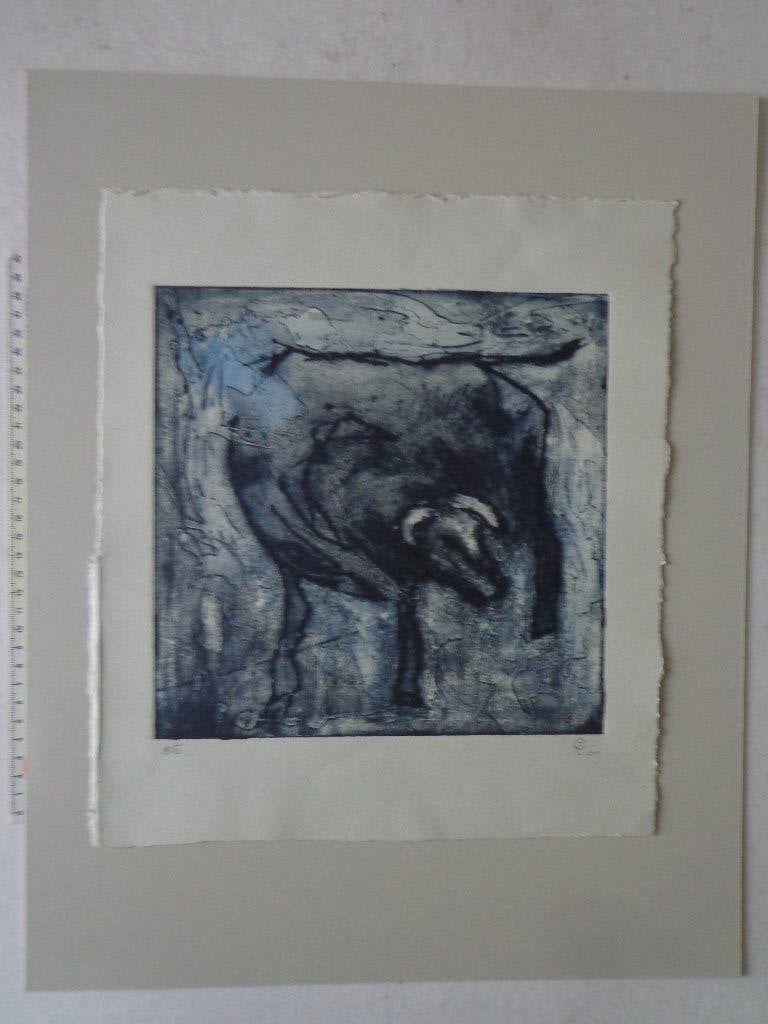 ets van Lieve Peeters "Waterbuffel" uit 2001, 2000 tot heden, Ets, Ophalen of Verzenden, Flora en Fauna