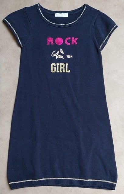 Donkerblauw kleedje "Rock Glam Girl" – Maat 10 jaar / 140, Meisje, Ophalen of Verzenden, Zo goed als nieuw, Jurk of Rok