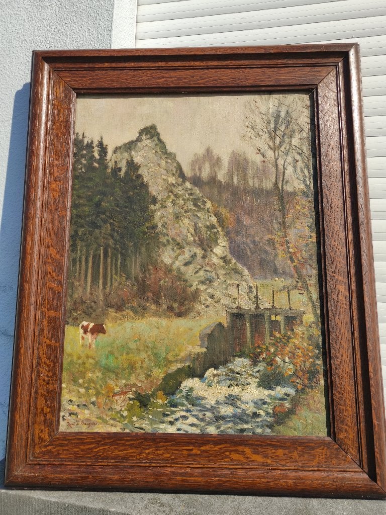 huile sur toile environ de laroche signe rene de baugnies, Antiquités & Art, Enlèvement