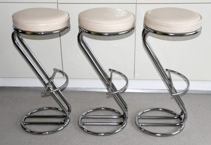 Tabourets de bar vintage, Maison & Meubles, Tabourets de bar, Comme neuf, 60 à 90 cm, Métal, 3 tabourets, Avec repose-pieds, Enlèvement
