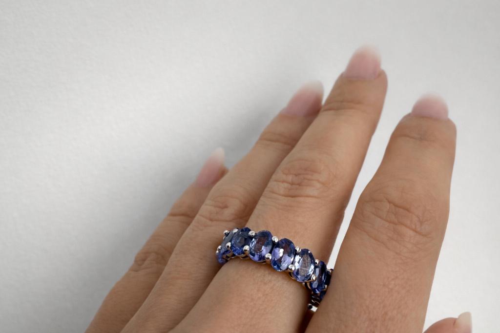 Nouvelle bague -or blanc 14k- tanzanite 7,40ct - certificat, Bijoux, Sacs & Beauté, Bagues, Neuf, Enlèvement ou Envoi, Or, 17 à 18