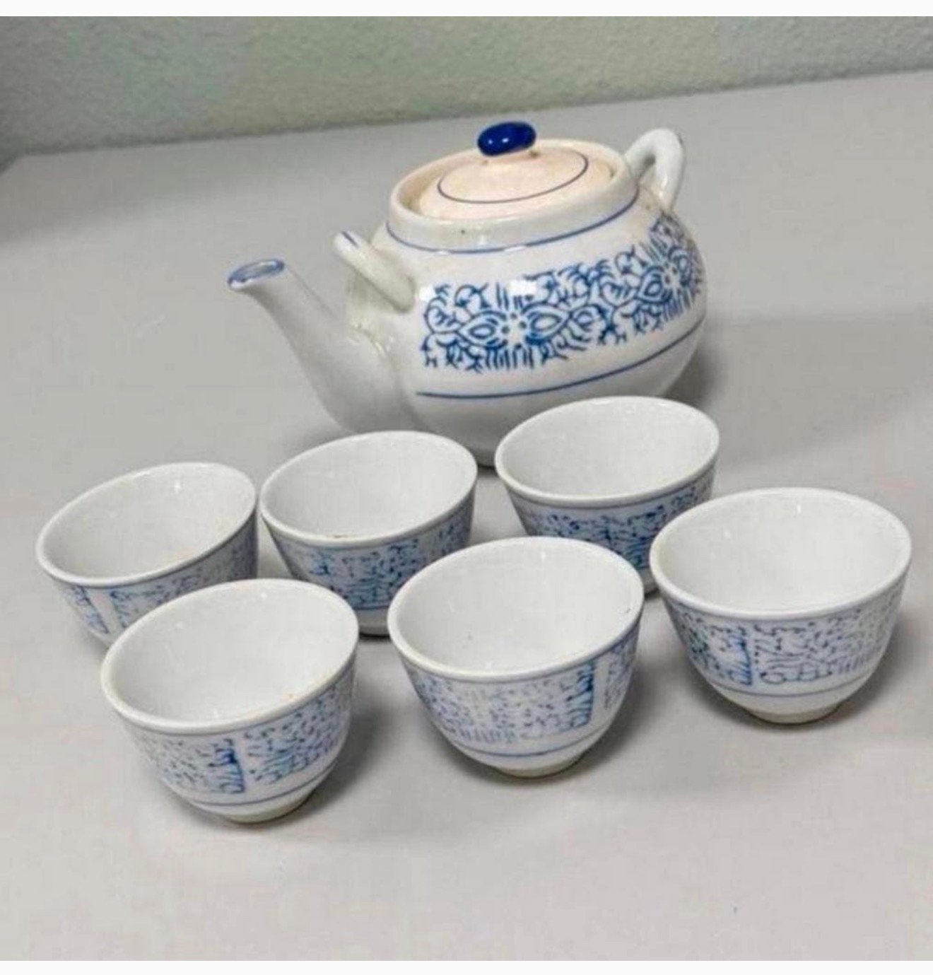 Antiek Chinese chinees thee-servies theepot 6 kopjes set, Antiek en Kunst, Antiek | Servies los, Ophalen of Verzenden