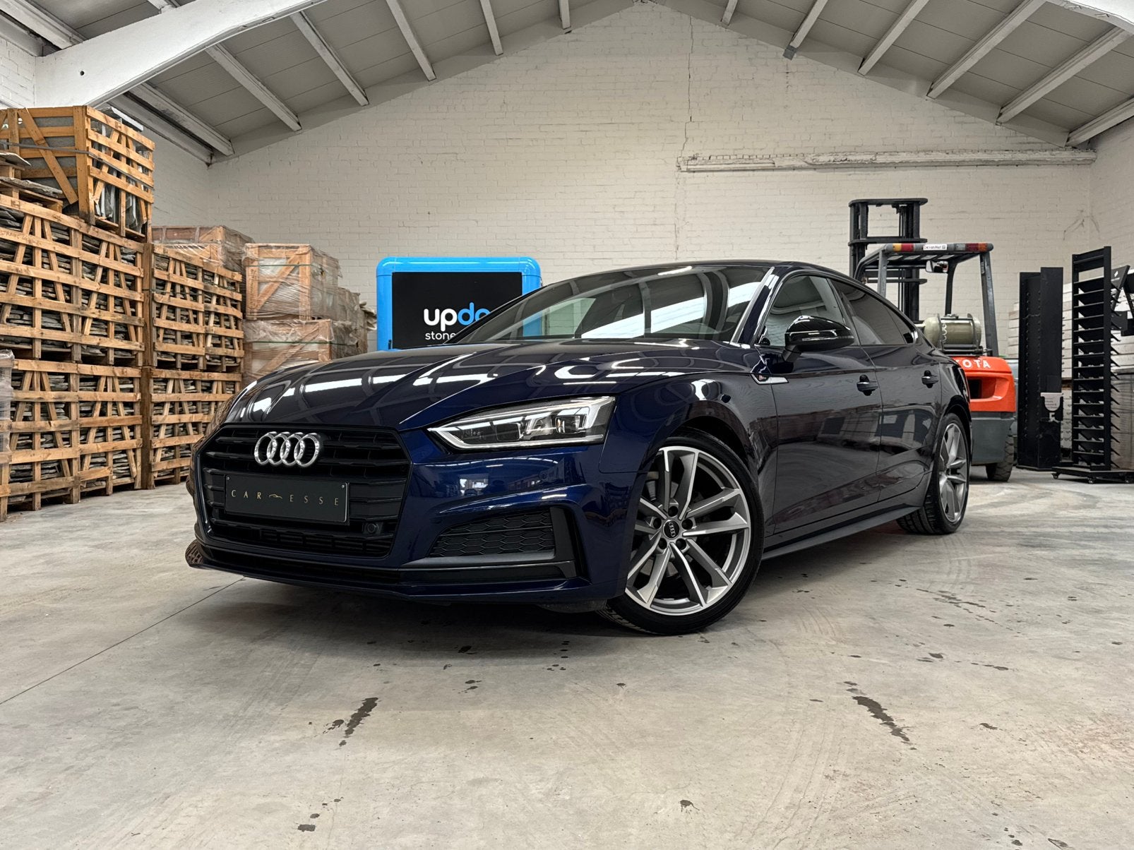 2019 Audi A5 Sportback 40TFSI S-Line CARPLAY / KEYLESS, 4 cilinders, 1984 cc, Blauw, Leder