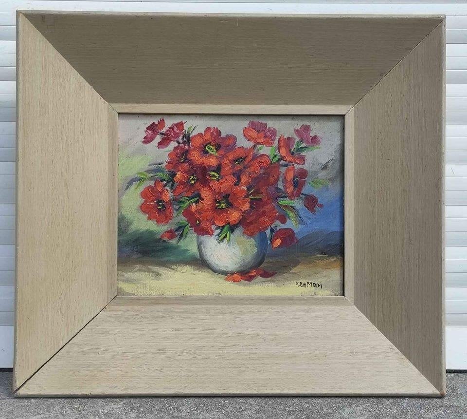 Huile sur toile marouffle fleur signe a de man, Antiquités & Art, Art | Peinture | Classique, Enlèvement ou Envoi, Toile