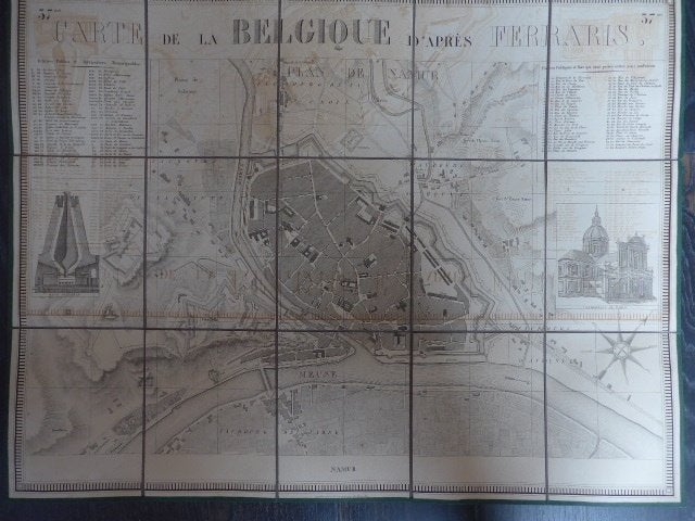 Namur ; Plan de Ville d'après de Ferraris en 1777 sur lin, Enlèvement ou Envoi, Comme neuf
