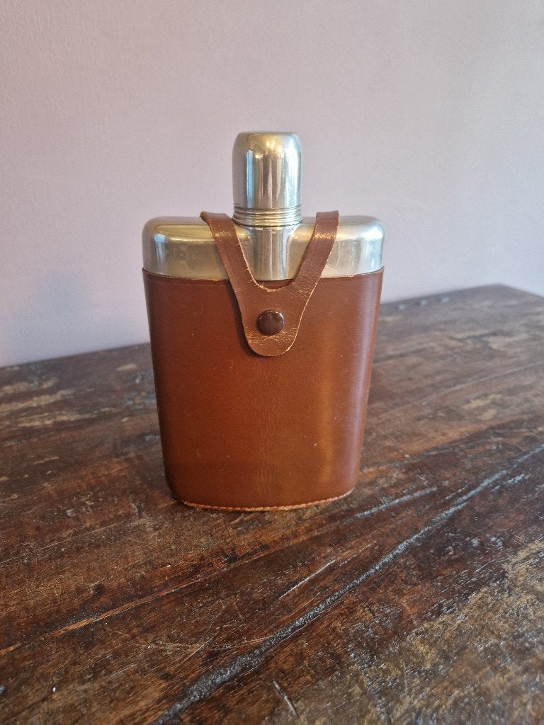 Glas & Lederen Engelse Heupfles 1935, Antiek en Kunst, Ophalen of Verzenden