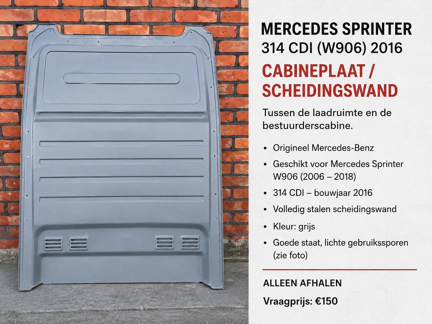 Cabine scheidingswand Mercedes Sprinter 314 CDI W906 – grijs, Ophalen, Zo goed als nieuw