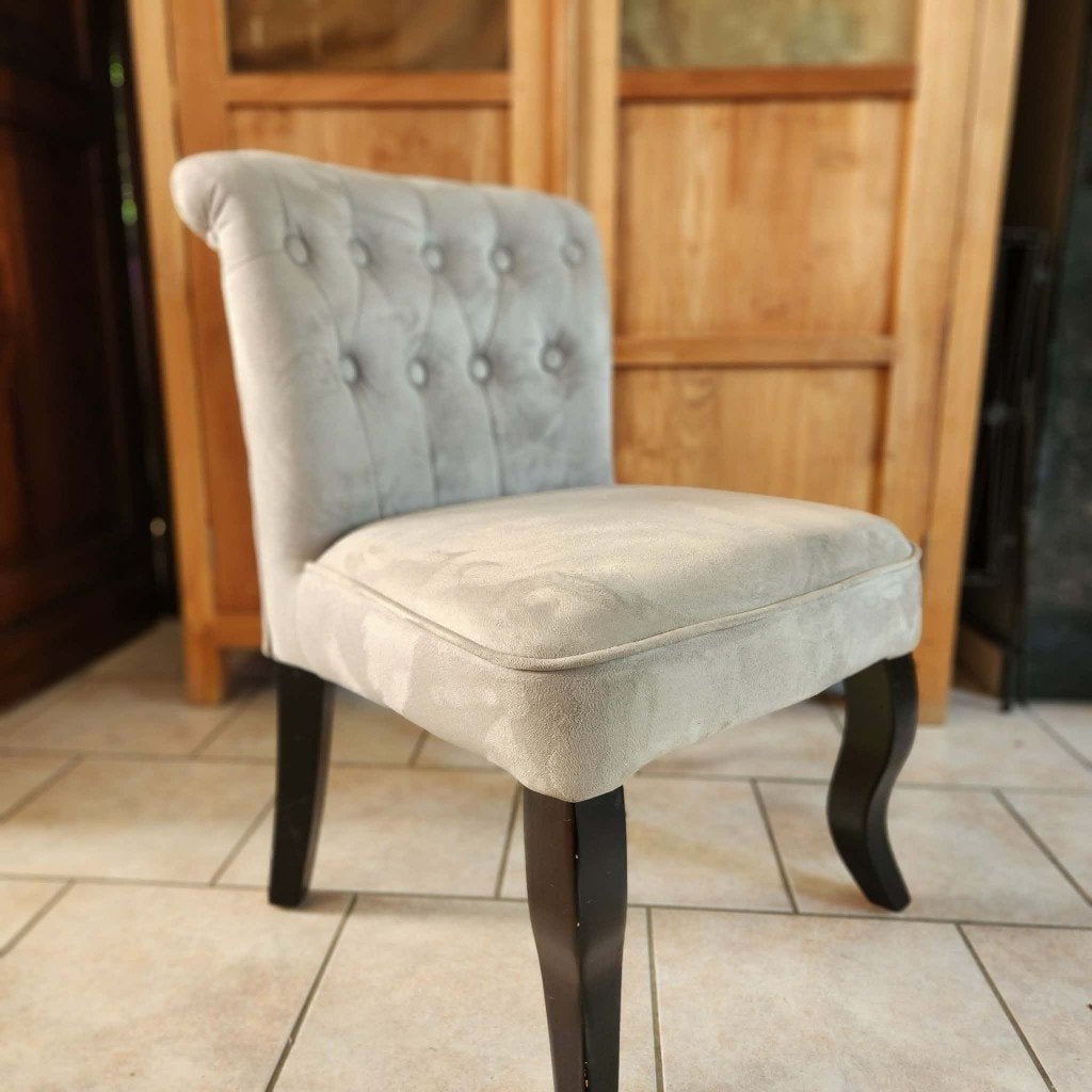 grijze fluwelen fauteuil voor padden — 45€, Ophalen, Hout, Minder dan 50 cm, Minder dan 75 cm