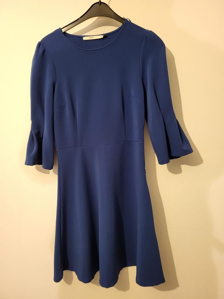 Blauwe A-lijn jurk Steps 38 met uitlopende 3/4 mouw, Maat 38/40 (M), Blauw, Ophalen of Verzenden, Zo goed als nieuw