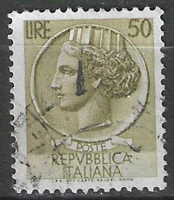 Italie 1955/1960 - Yvert 717B - Pièce Syracuse - 50 l (ST), Timbres & Monnaies, Timbres | Europe | Italie, Affranchi, Envoi