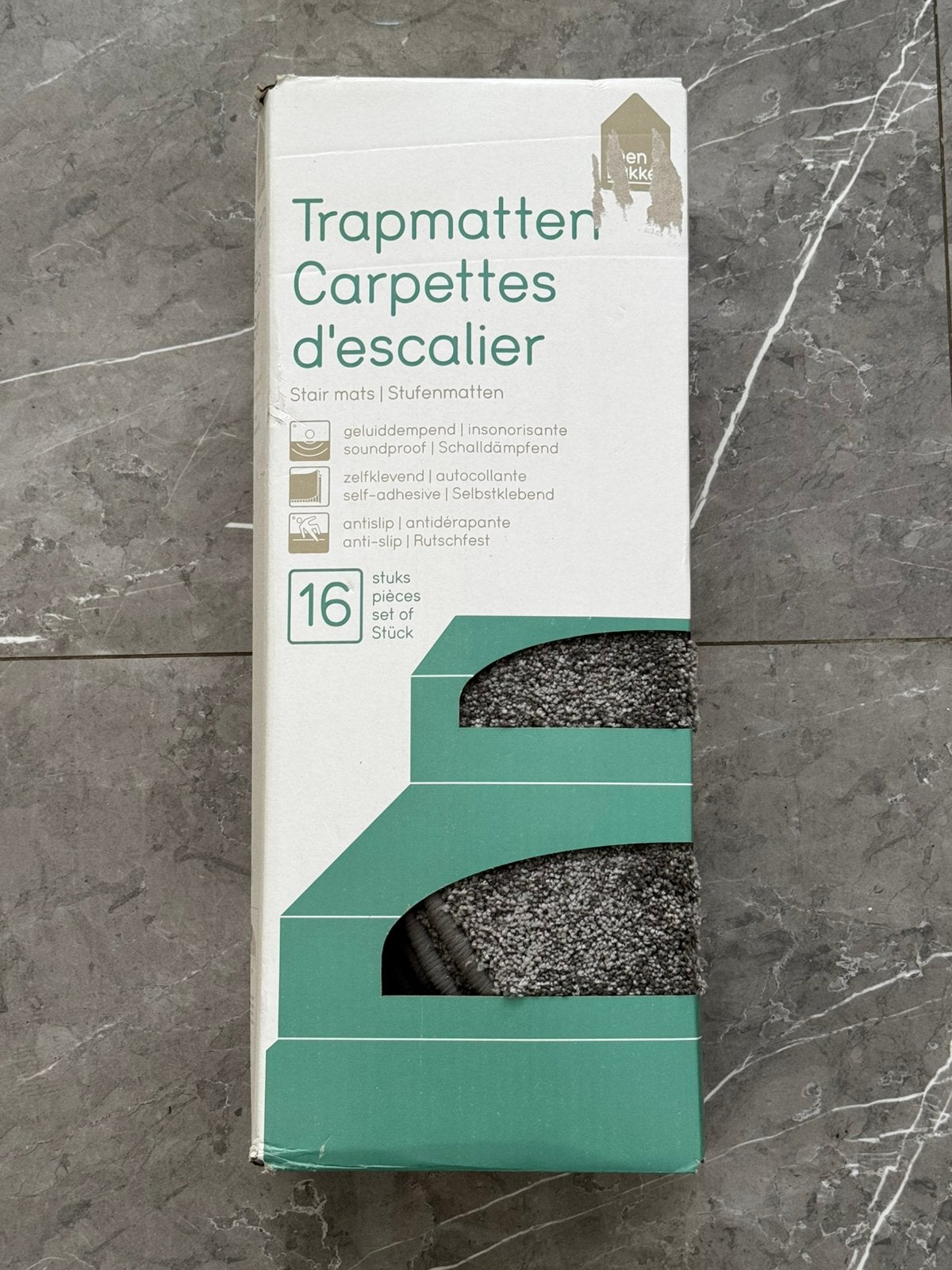 Lot de 2 kit complet carpettes d’escaliers gris 32 Pièces, Neuf, Gris, Enlèvement ou Envoi, 50 à 100 cm