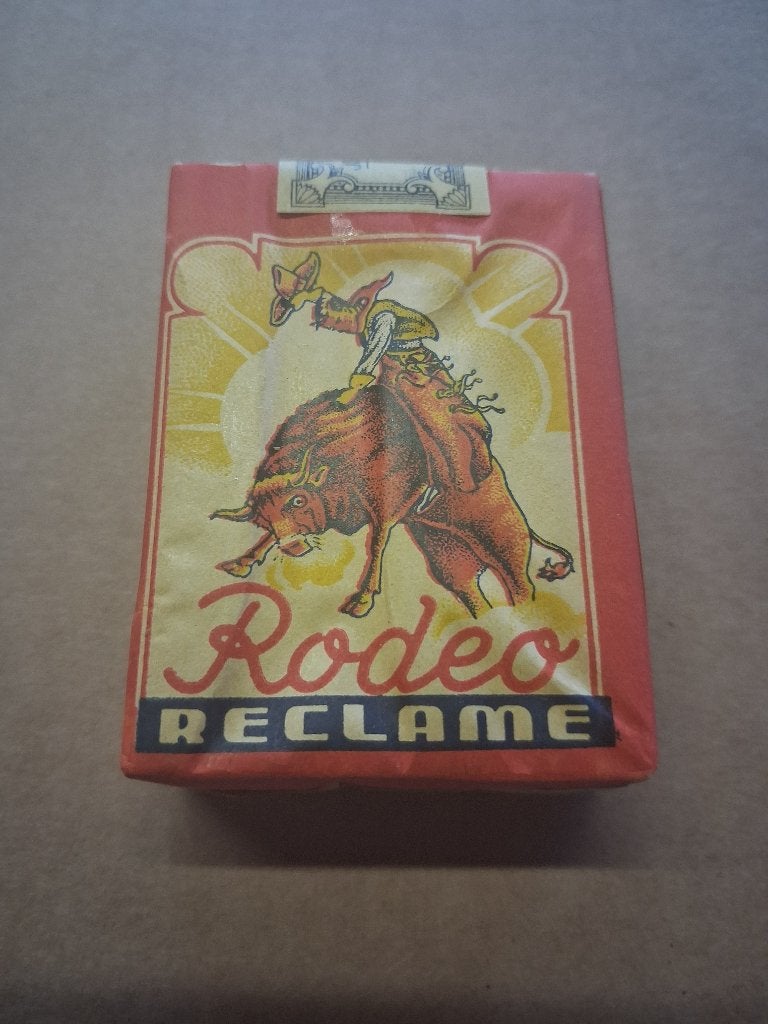 Cigarettes RODEO... bande de tâches 6FR., Collections, Enlèvement ou Envoi, Comme neuf, Panneau publicitaire