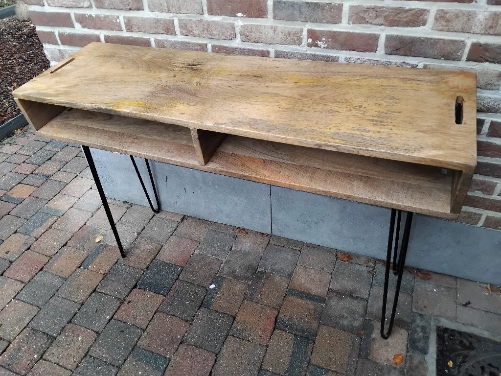 sidetable of wandtafel mango hout en staal, Huis en Inrichting, Ophalen, Zo goed als nieuw