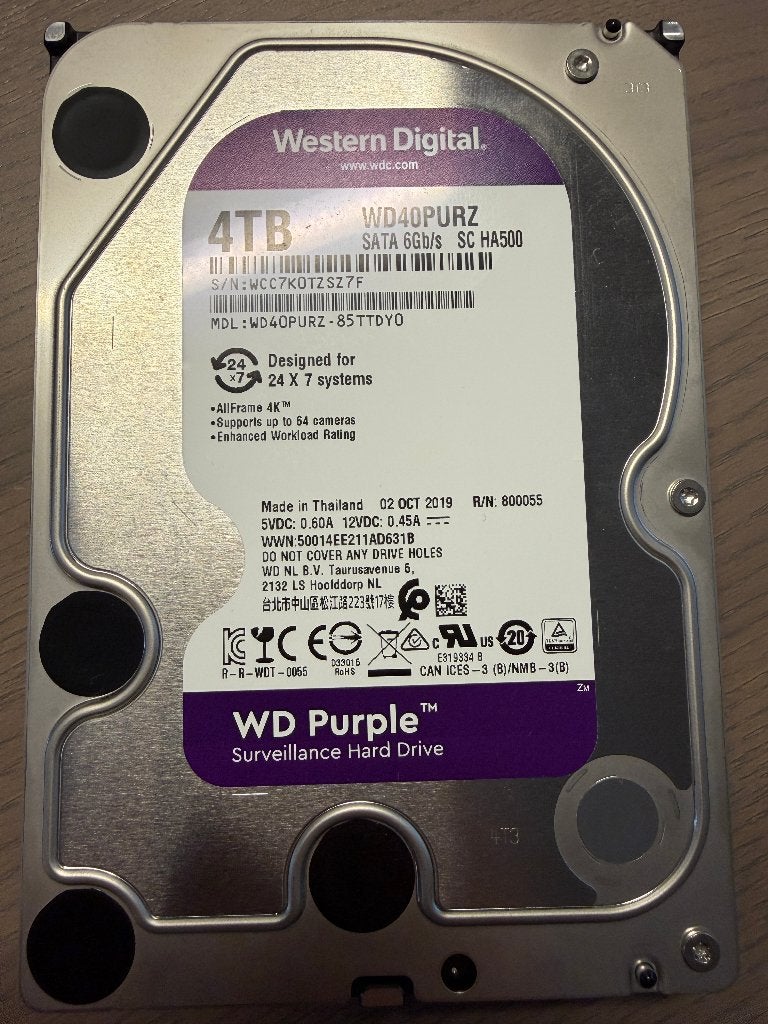 Western Digital 4TB (WD Purple), Computers en Software, Harde schijven, Gebruikt, Desktop, Intern, HDD, SATA, Ophalen of Verzenden