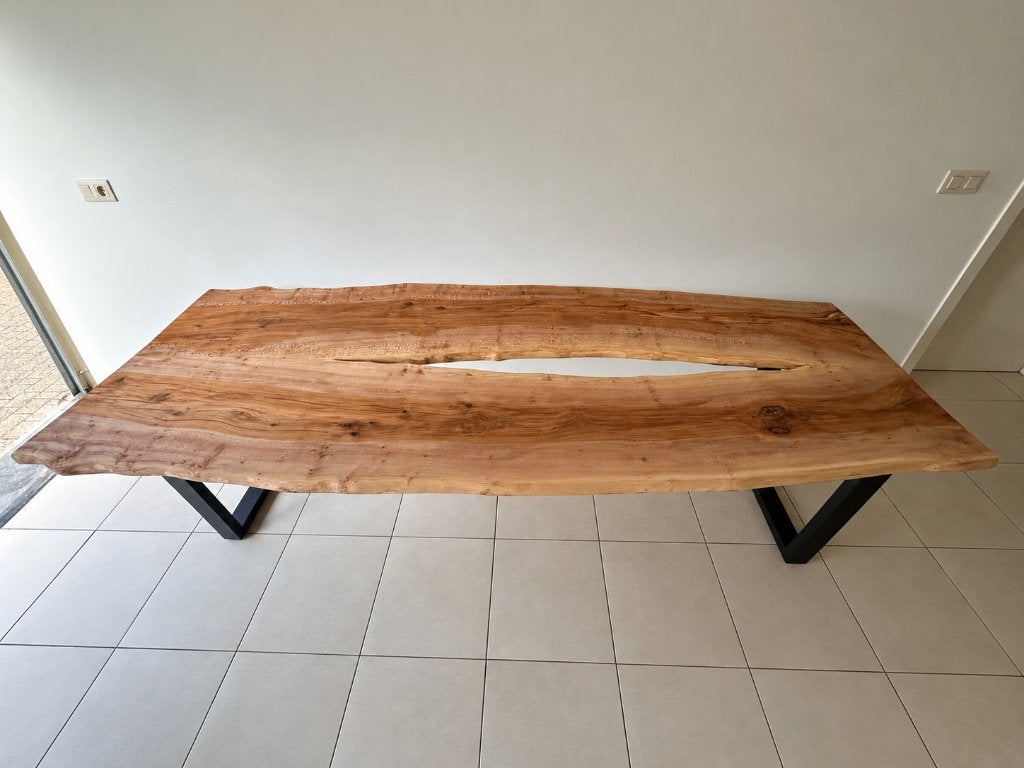 Table en bois de sycomore avec pieds en métal, Chêne, 100 à 150 cm, Enlèvement, Utilisé
