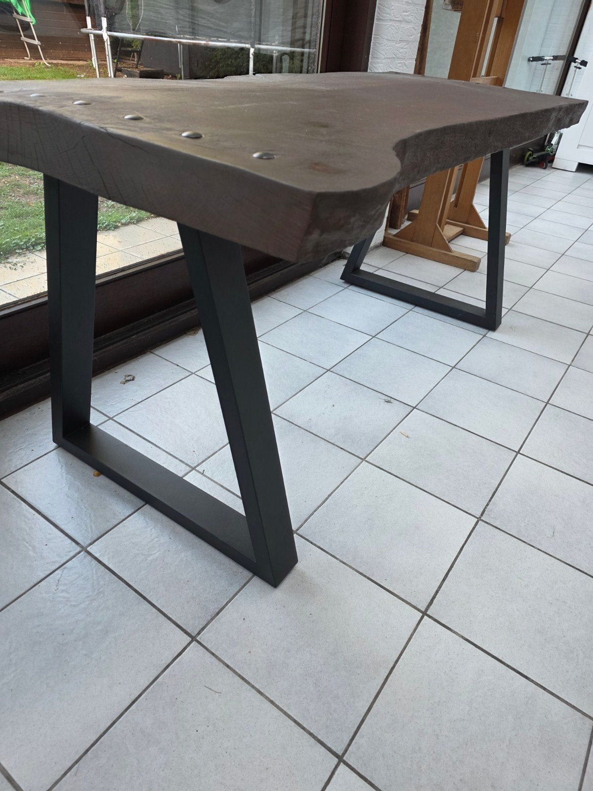 Unieke Live Edge tafel / bureau – Massief hout – Industrieel, Ophalen