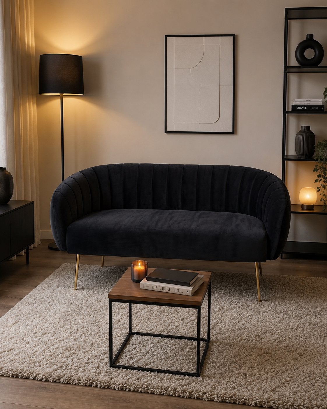 Luxe zwarte velvet zetel + gratis levering, Huis en Inrichting, Ophalen, Gebruikt, Stof