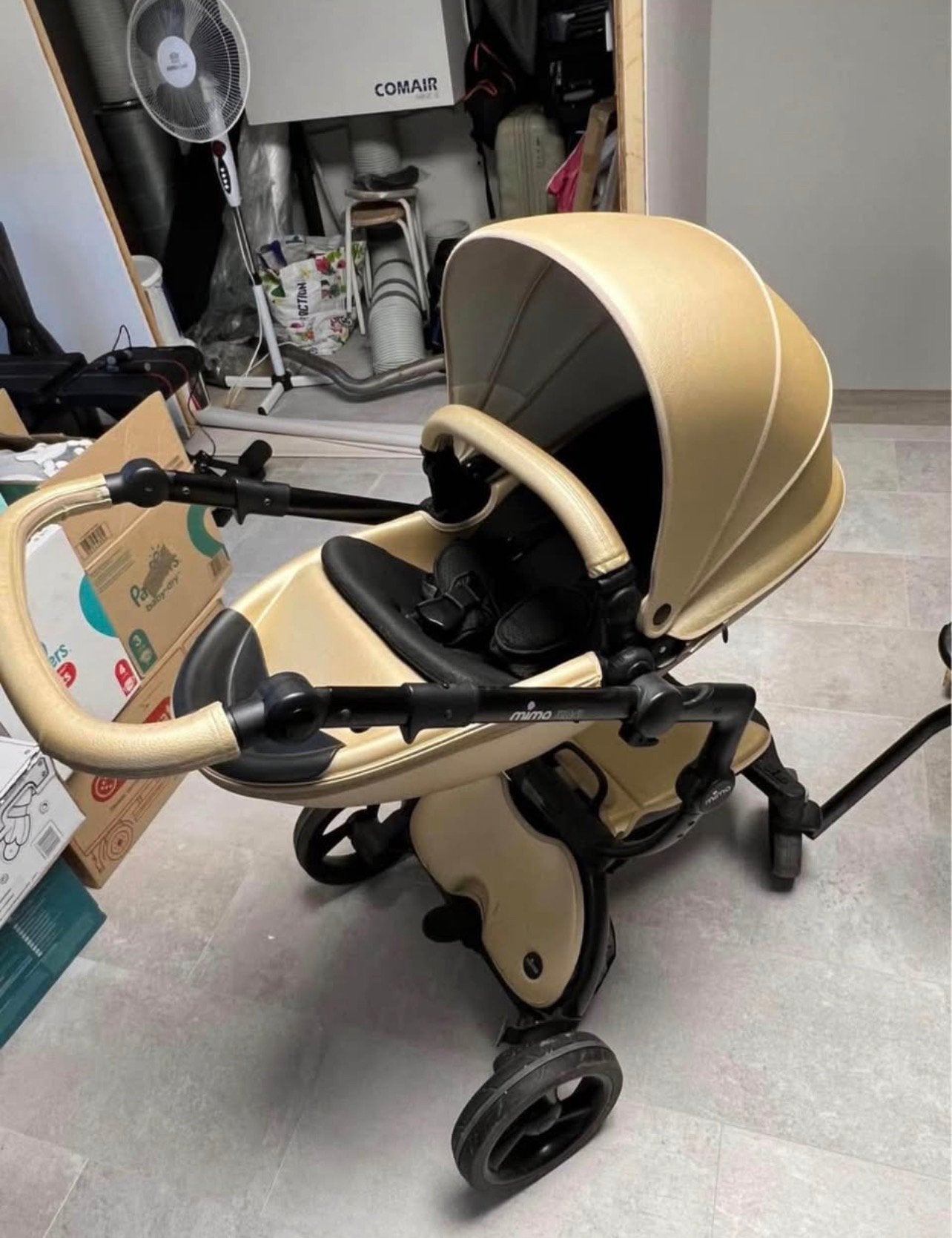 Kinderwagen mima xari champagne kleur met zwart, Ophalen, Gebruikt, Kinderwagen, Overige merken
