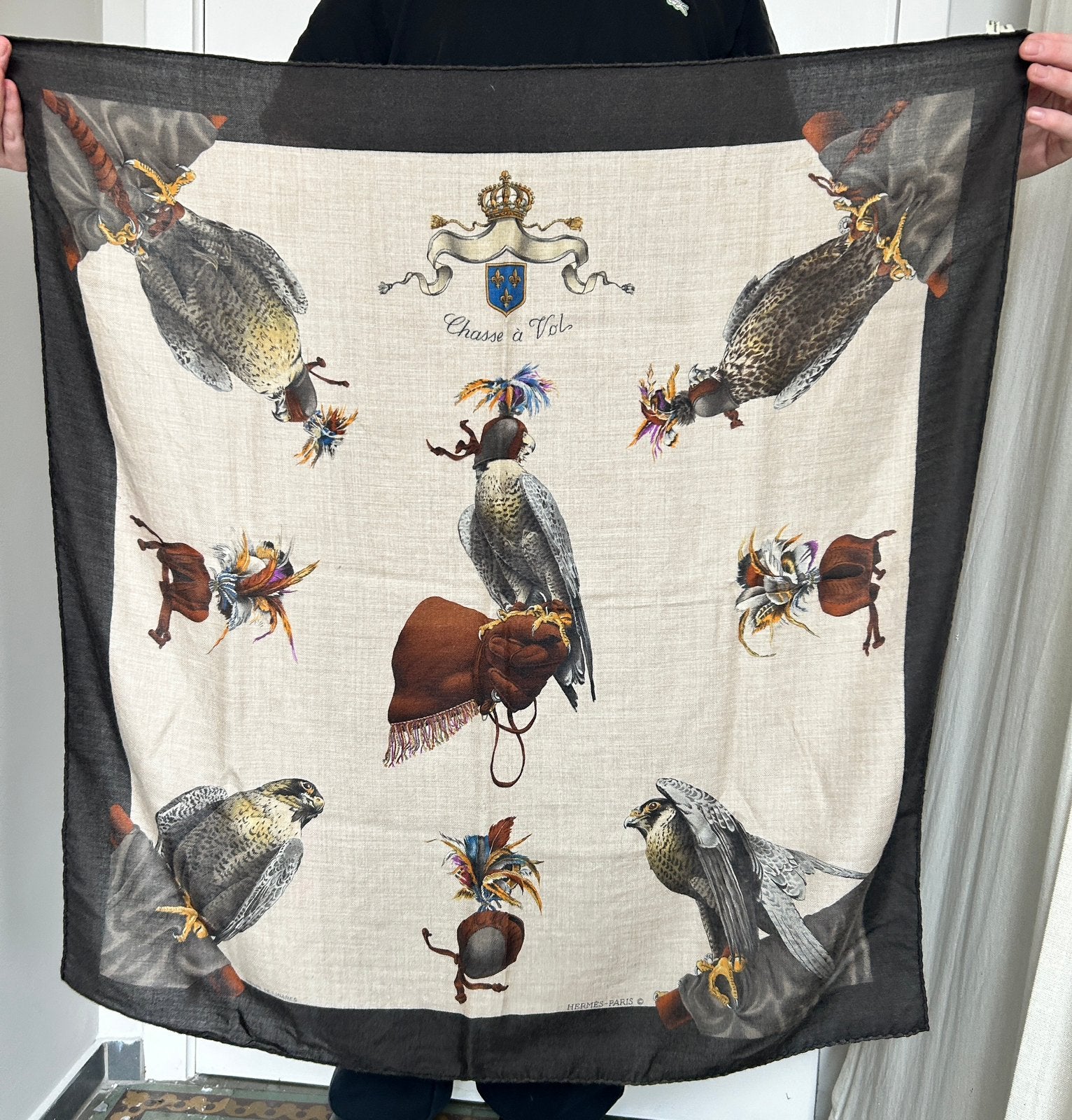 Hermès foulard Chasse à Vol H de Linares cachemire et soie, Enlèvement ou Envoi, Porté