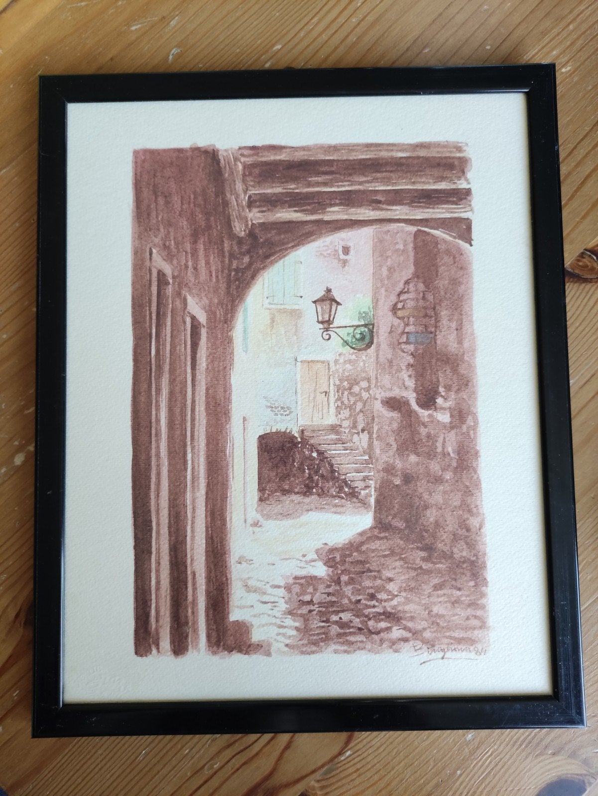 Aquarel van oude steeg of druk ervan, Ophalen of Verzenden, Aquarel, Papier