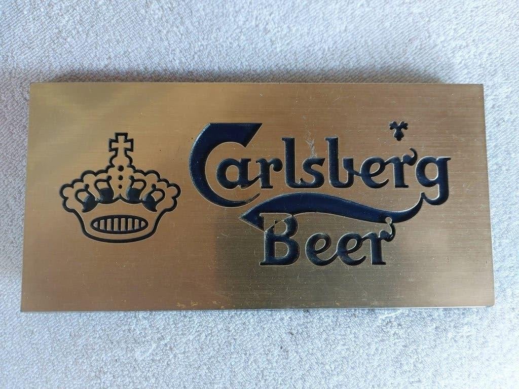 Verguld bordje Carlsberg, Ophalen of Verzenden, Gebruikt, Reclamebord, Plaat of Schild, Overige merken