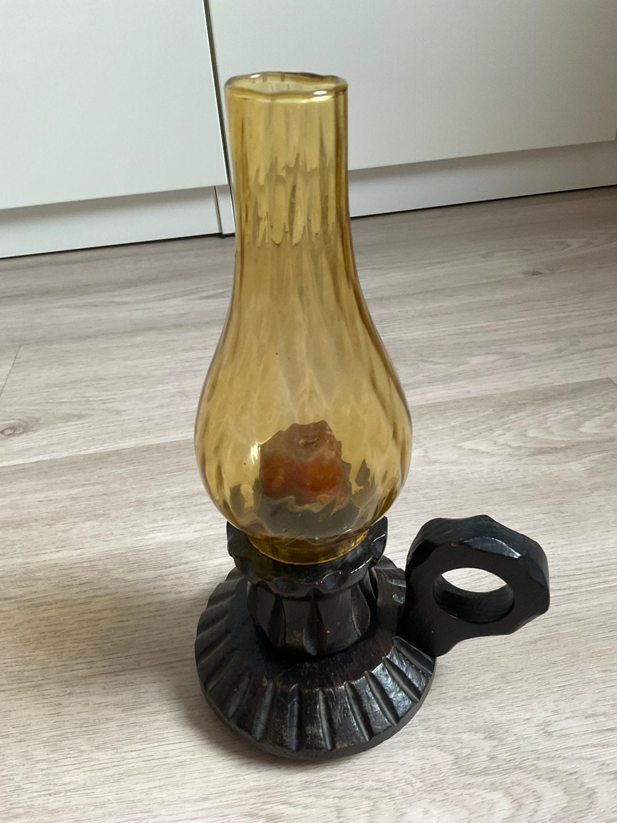 Kandelaar met kaarsje, Ophalen of Verzenden, Zo goed als nieuw, Glas