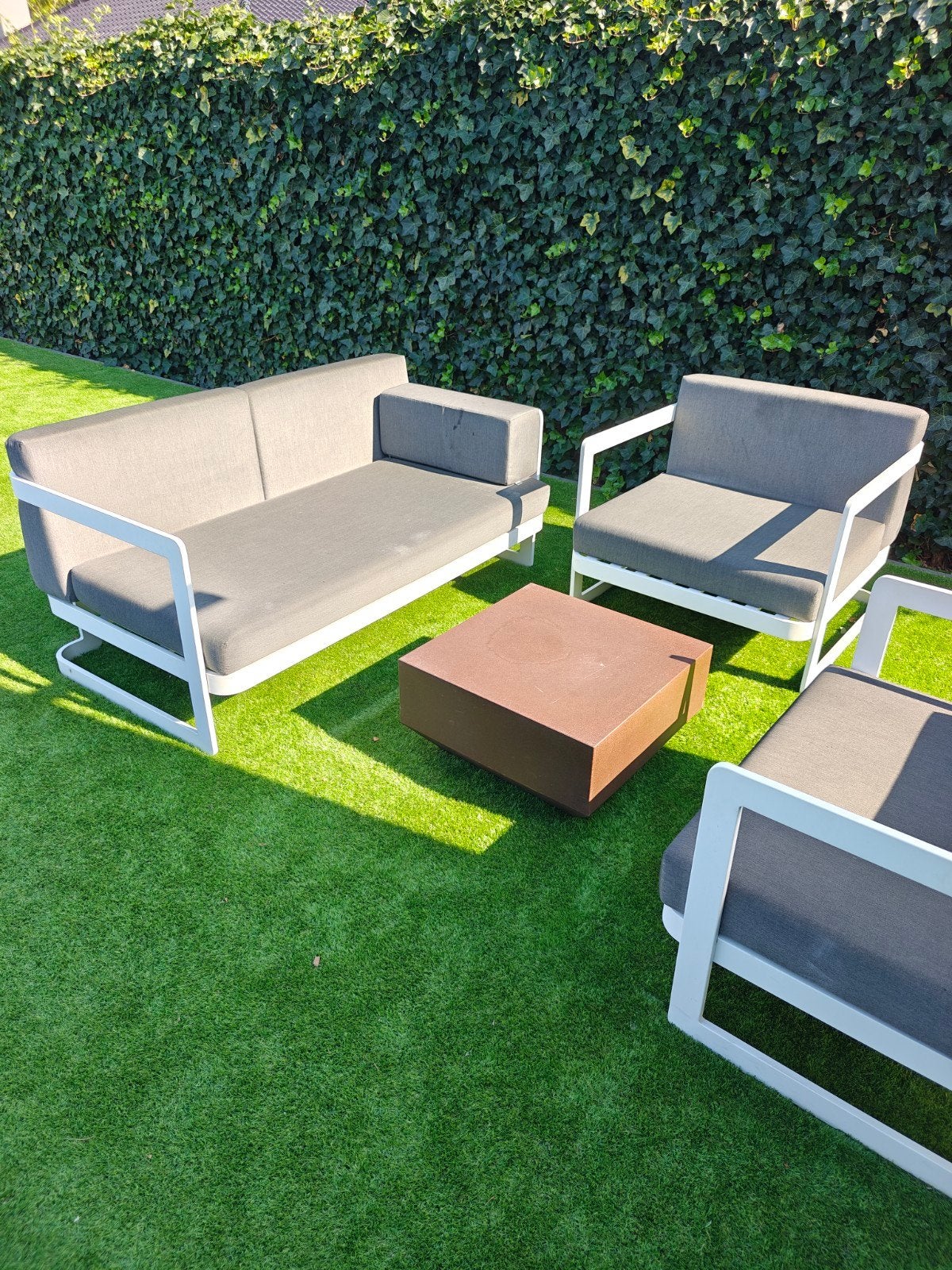 mooie tuinset 3 zit en 2 maal 1 zit., Ophalen, 5 zitplaatsen, Gebruikt, Aluminium