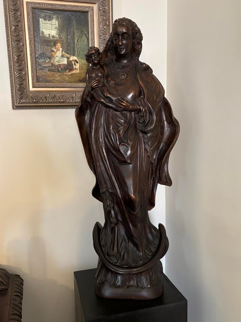Handgesneden houten Madonna met Kind gedateerd 1641, Antiek en Kunst, Ophalen