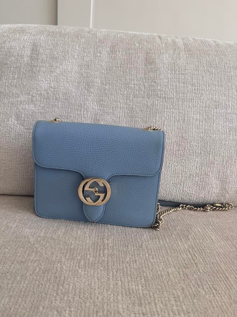 Gucci interlocking crossbodybag blauw, Handtassen en Accessoires, Tassen | Damestassen, Verzenden, Gebruikt, Blauw