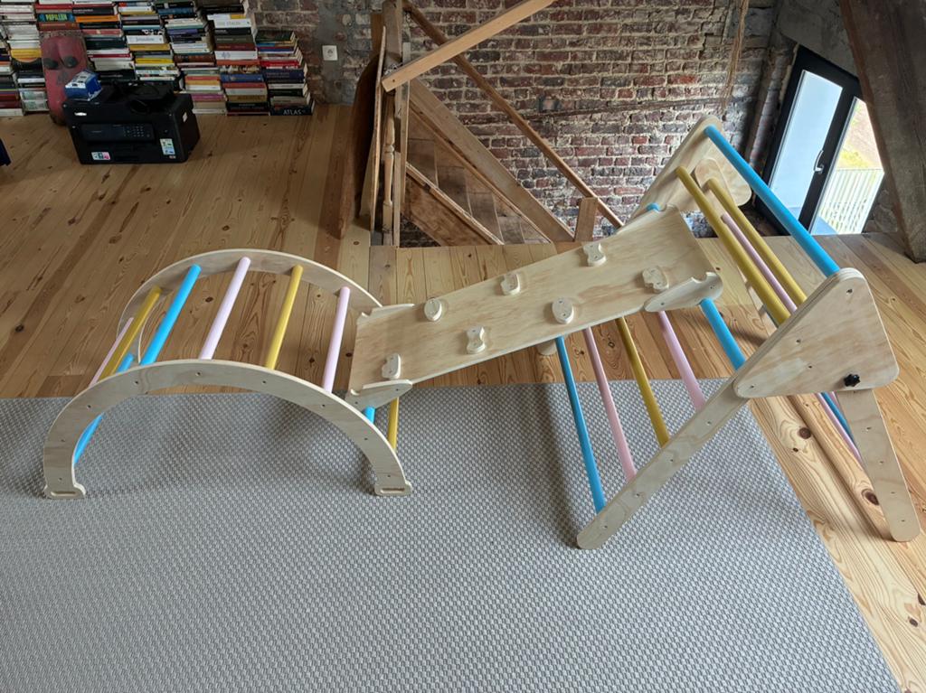 Speel-&klimrek Buxibo - Montessori Speelgym Pastel (hout), Kinderen en Baby's, Ophalen, Zo goed als nieuw, Glijbaan