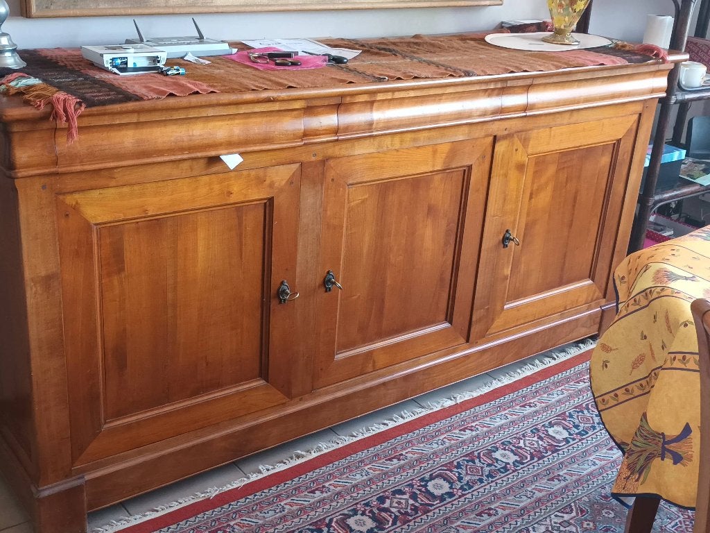 Massief houten dressoir van 210 cm, Ophalen, 100 tot 150 cm, Met lade(s), Zo goed als nieuw