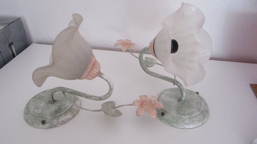 2 APPLIQUES FLEURS EN FER FORGE, Maison & Meubles, Lampes | Appliques, Enlèvement, Verre, Applique murale