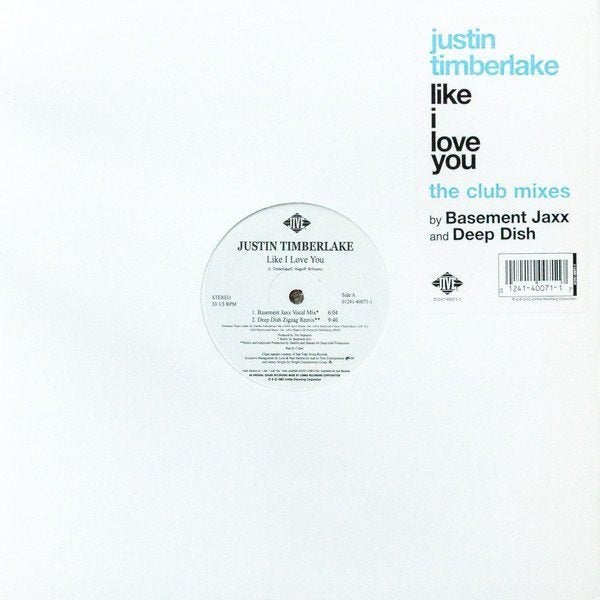 Justin Timberlake - Like I Love You (The Club Mixes), Enlèvement ou Envoi, Comme neuf, 12 pouces, House