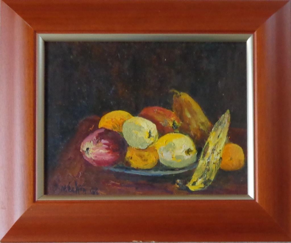 JACQUES MECHIN / STILLEVEN FRUIT / OLIEVERF / 41x49cm KADER, Enlèvement ou Envoi