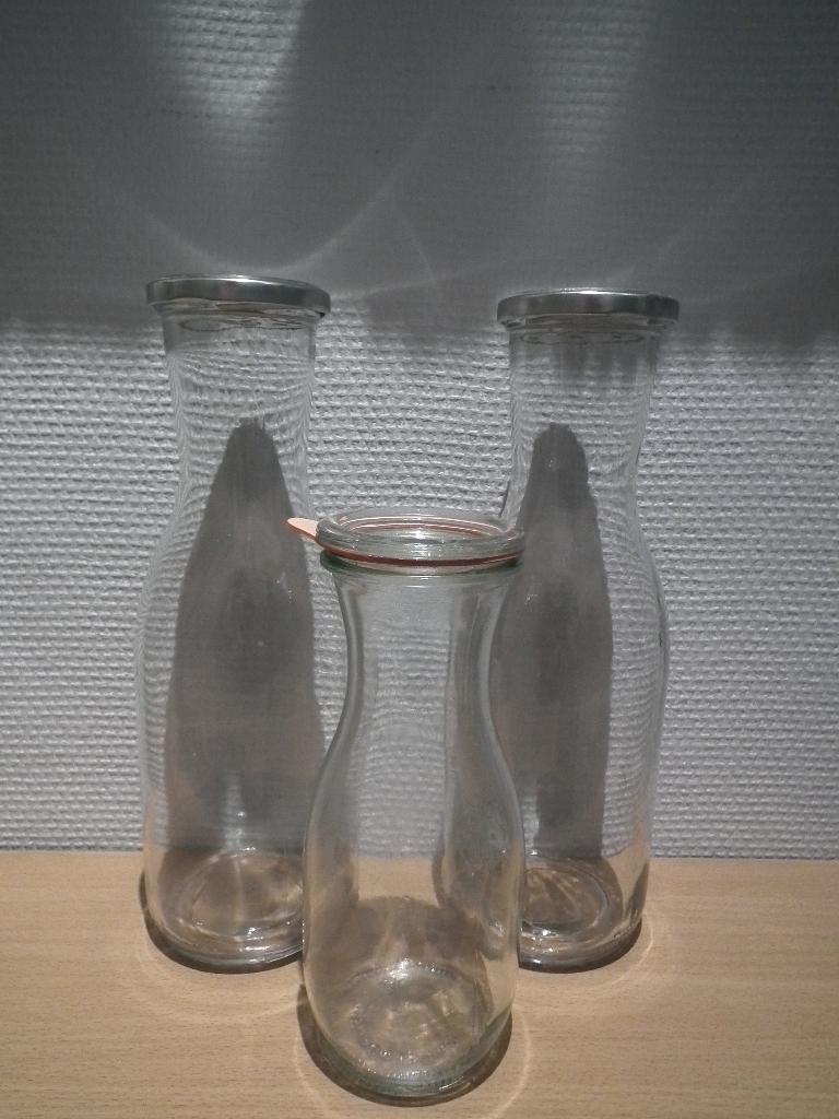 3 glazen karaffen (2x 100 cl & 1x 50 cl), Huis en Inrichting, Gebruikt, Verzenden, Glas, Kom(men)