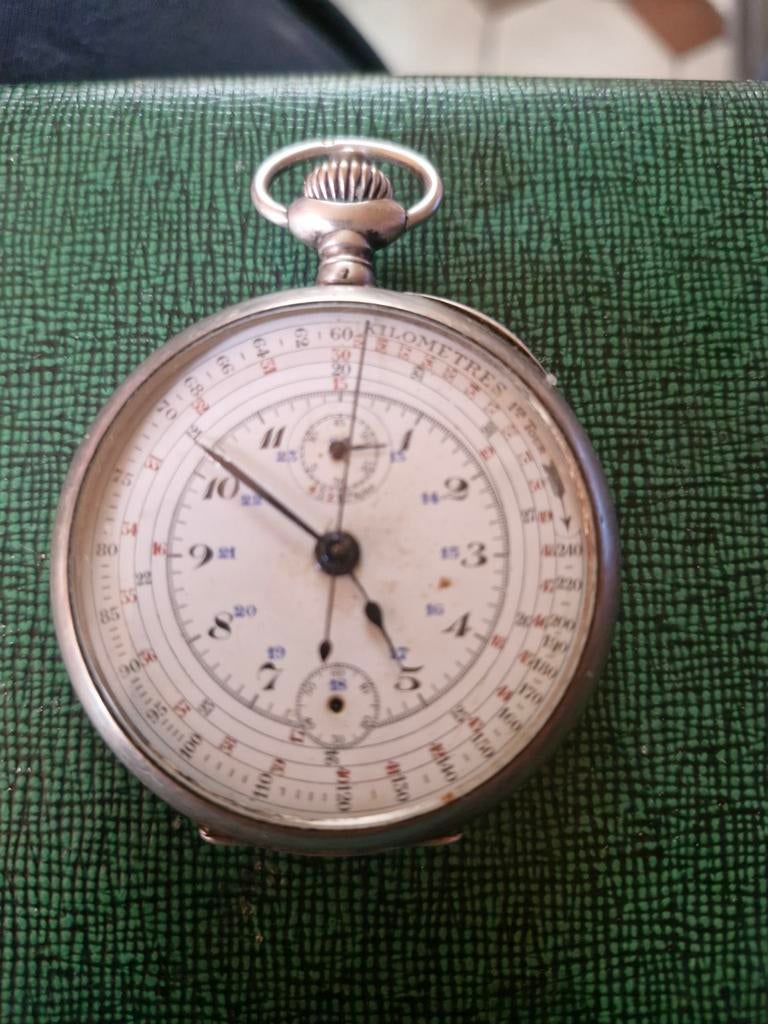 Montre de poche chronographe tachymètre ancienne argent 800, Bijoux, Sacs & Beauté, Montres | Anciennes | Antiquités, Montre de poche